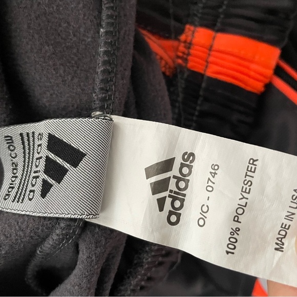Vintage Adidas Neon 3 Stripe Fleece Lined Athletic Shorts Orange Grey 90s Y2K - Picture 6 of 8